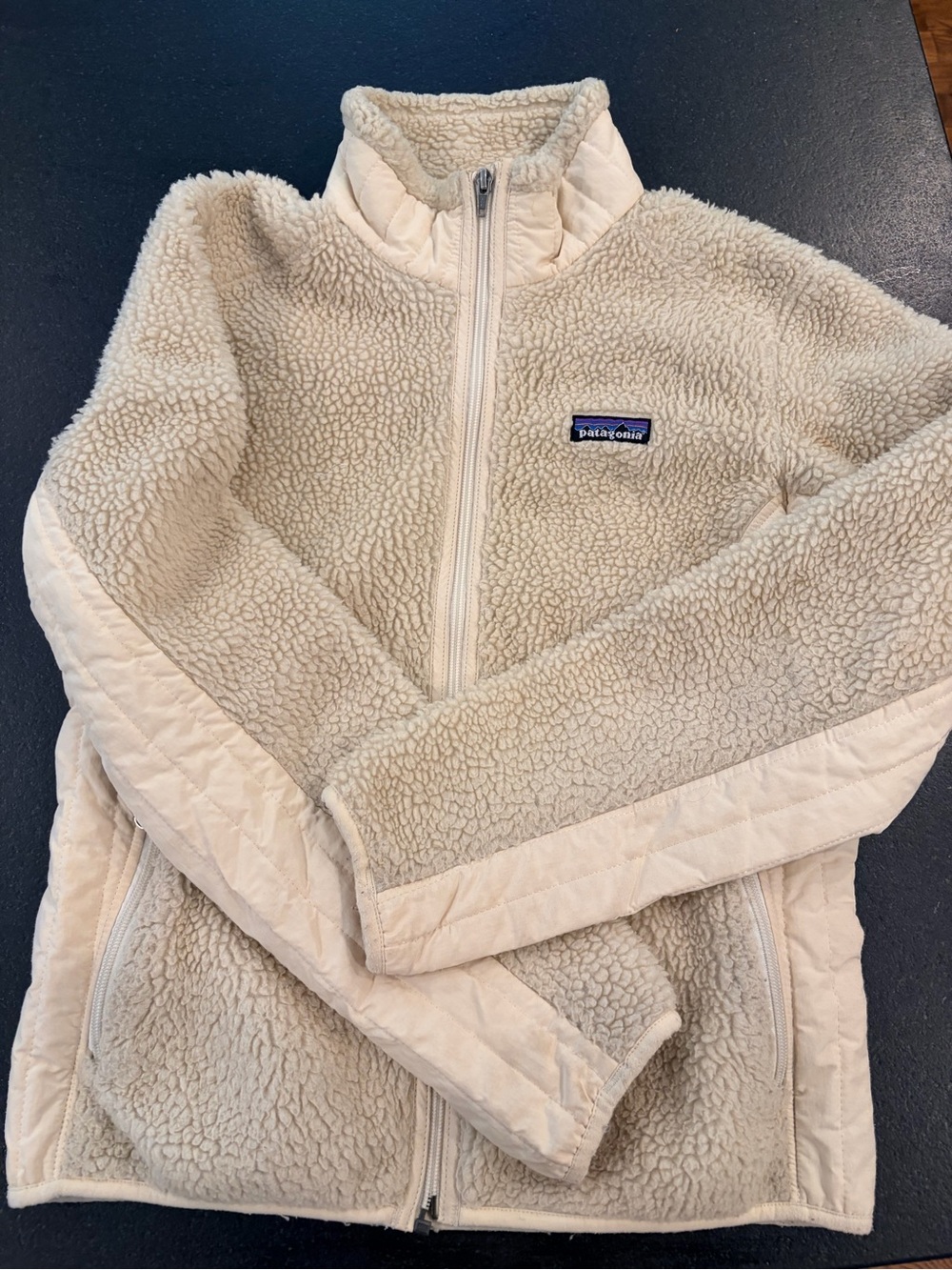 Patagonia Women's Sherpa Fleece Jacket in Cream and Taupe